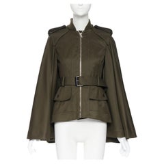 new ALEXANDER MCQUEEN 2015 khaki green belted military cape jacket IT36 XS