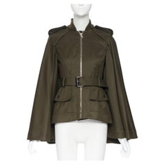 ALEXANDER MCQUEEN 2015 Khakigrüne Militär-Cape-Jacke mit Gürtel IT36 XS