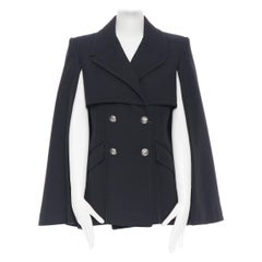 new ALEXANDER MCQUEEN 2018 black wool cape back double breasted jacket IT44 L