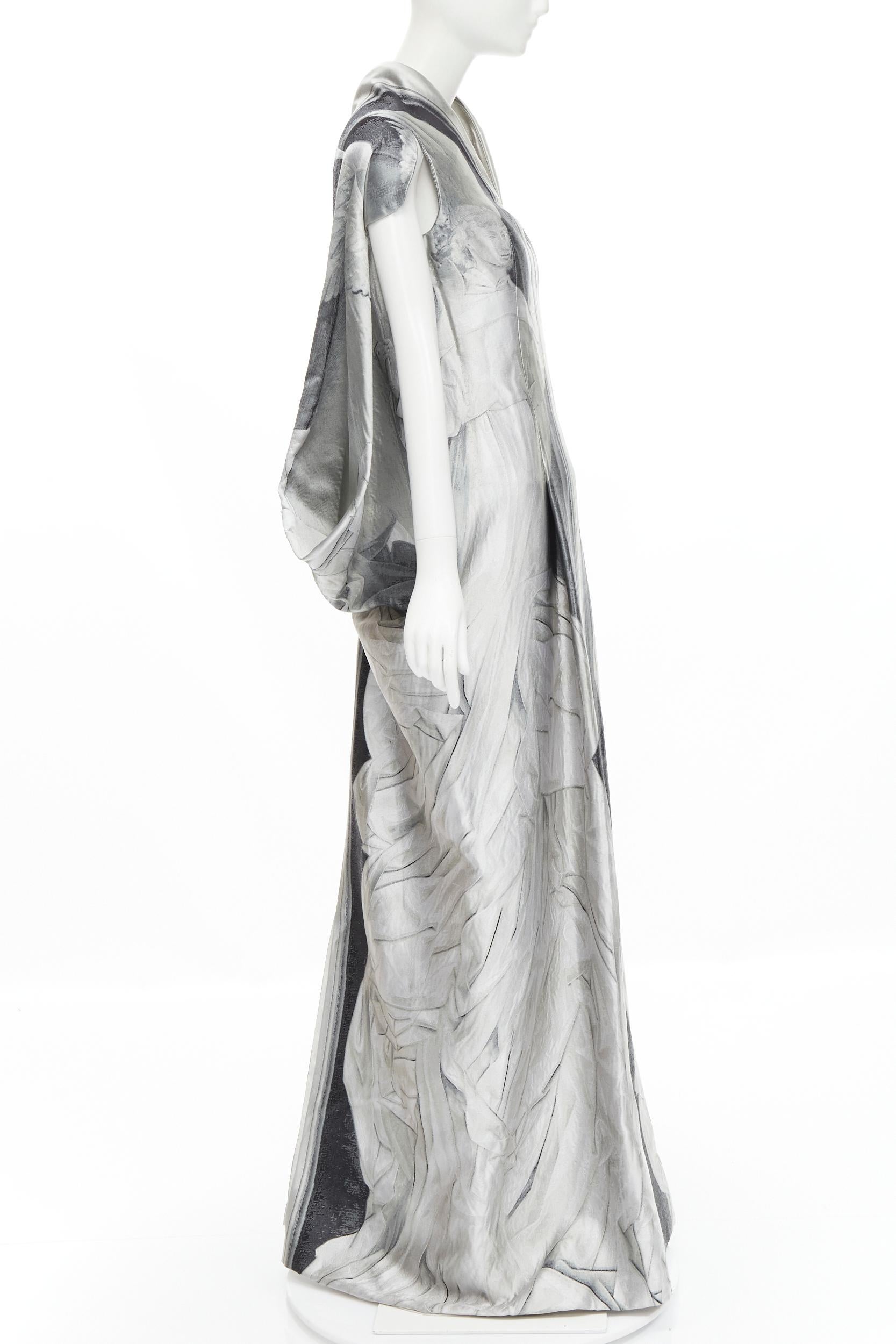 Gray new ALEXANDER MCQUEEN 2010 Angels Demons Runway jacquard draped gown IT40 S For Sale