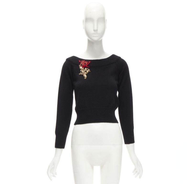 new ALEXANDER MCQUEEN 2021 cashmere black coral crystal embroidery sweater S For Sale 5