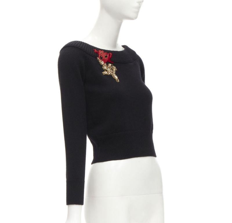 Black new ALEXANDER MCQUEEN 2021 cashmere black coral crystal embroidery sweater S For Sale