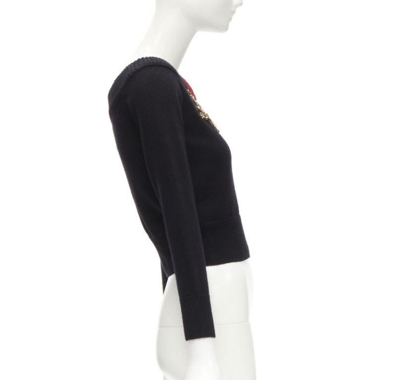 new ALEXANDER MCQUEEN 2021 cashmere black coral crystal embroidery sweater S In New Condition For Sale In Hong Kong, NT