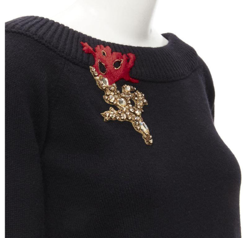 new ALEXANDER MCQUEEN 2021 cashmere black coral crystal embroidery sweater S For Sale 3