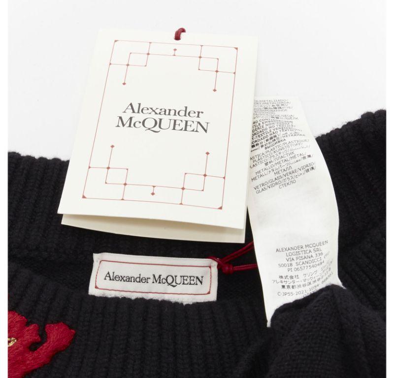 new ALEXANDER MCQUEEN 2021 cashmere black coral crystal embroidery sweater S For Sale 4