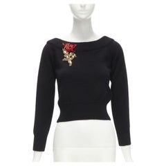 ALEXANDER MCQUEEN Pull à broderie en cachemire noir corail et cristal, Taille S, 2021, Neuf