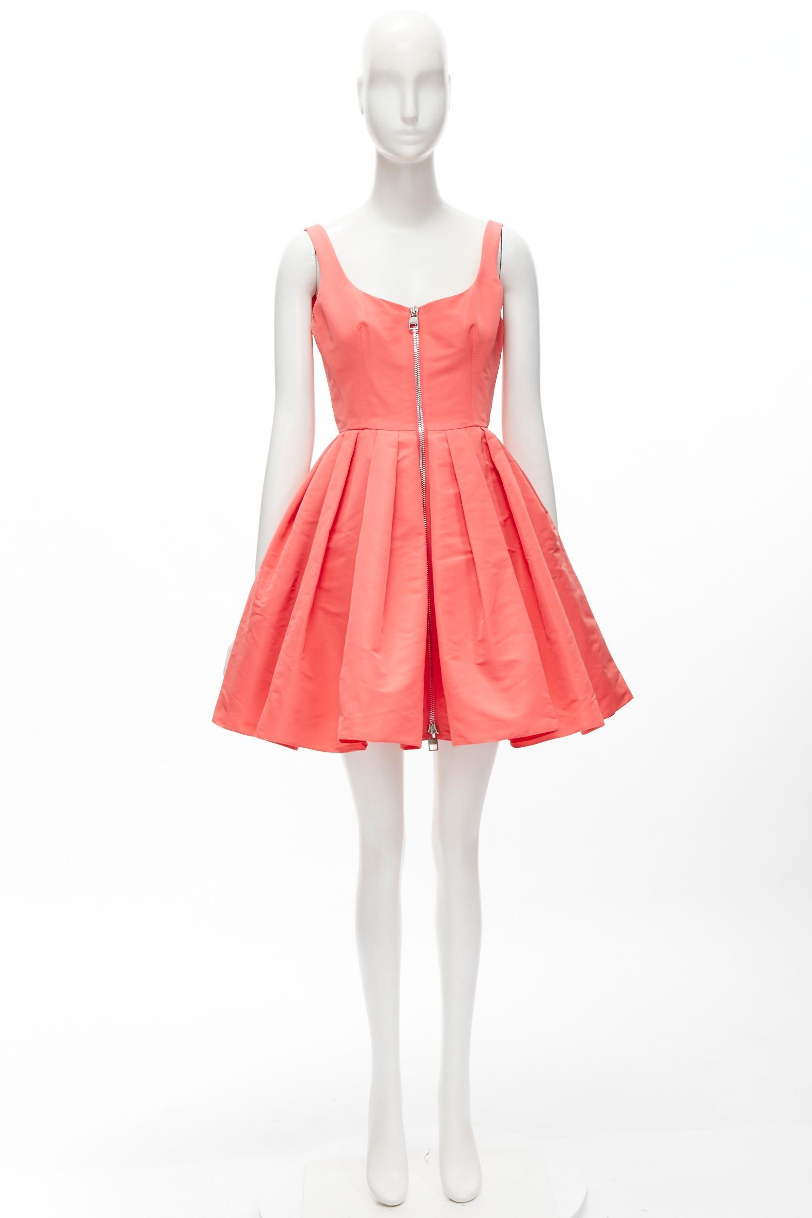 new ALEXANDER MCQUEEN 2021 pink taffeta zip front fit flared dress IT38 S For Sale 4