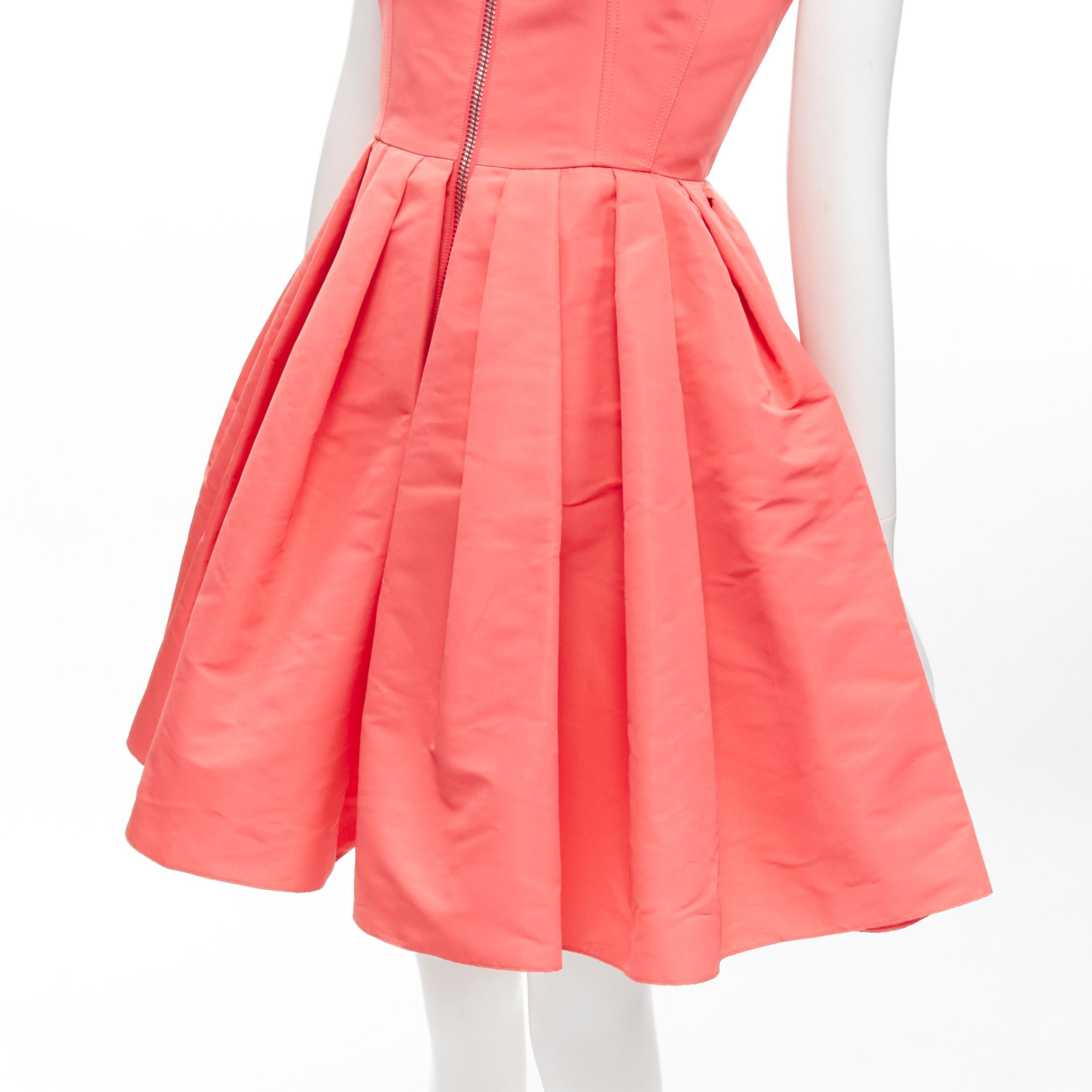 new ALEXANDER MCQUEEN 2021 pink taffeta zip front fit flared dress IT38 S For Sale 1