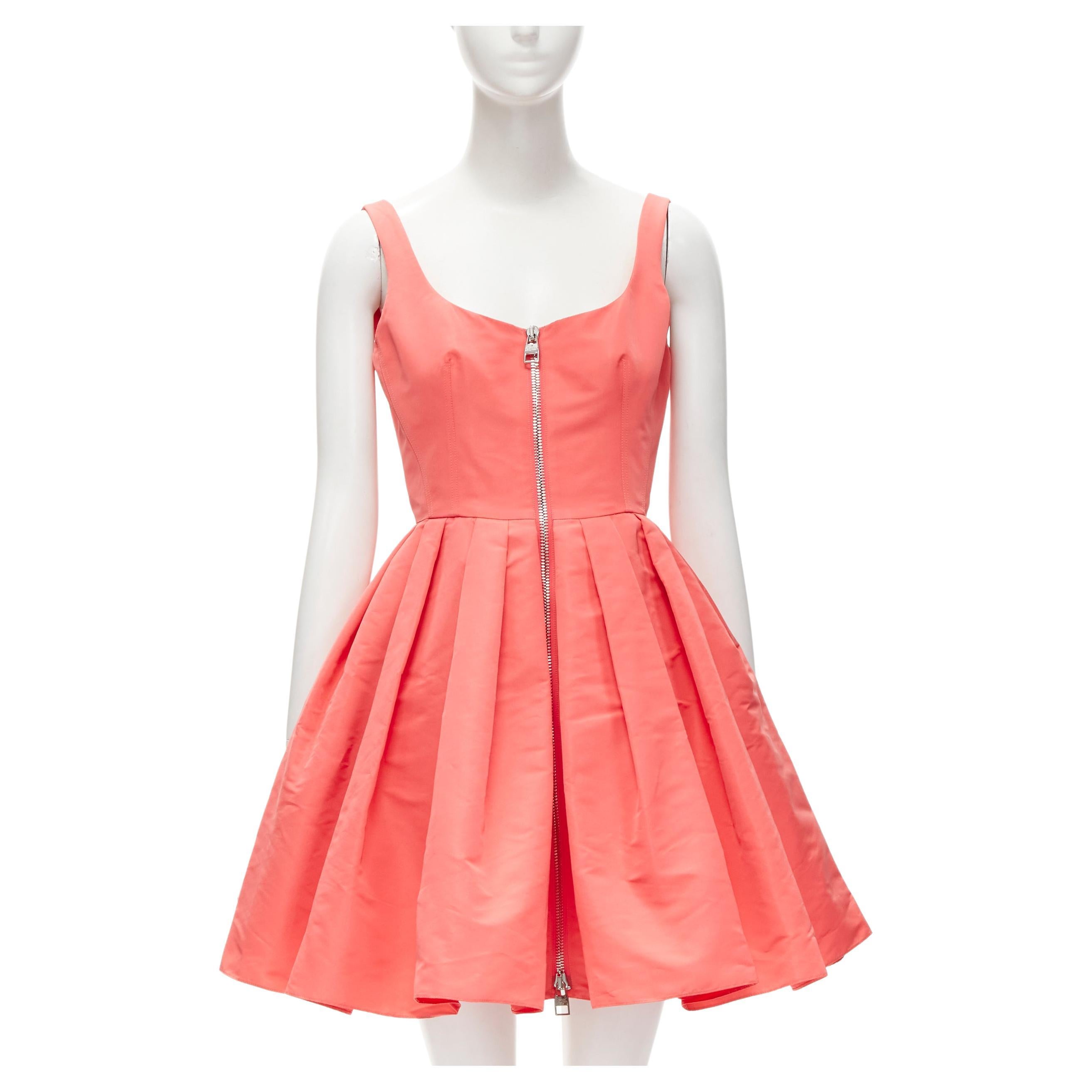 new ALEXANDER MCQUEEN 2021 pink taffeta zip front fit flared dress IT38 S For Sale
