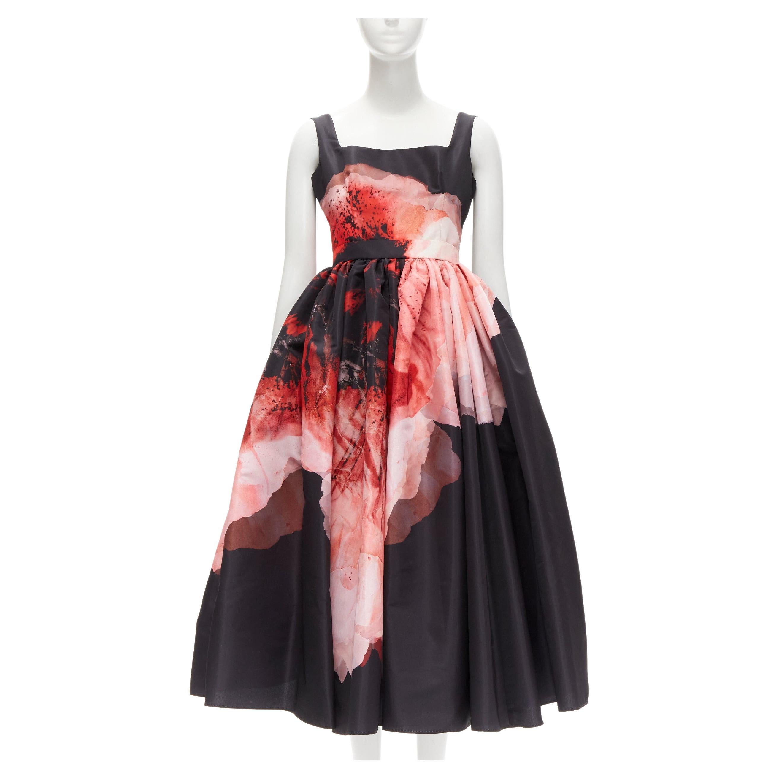 new ALEXANDER MCQUEEN 2021 Runway Anemone black red floral full gown IT38 S For Sale