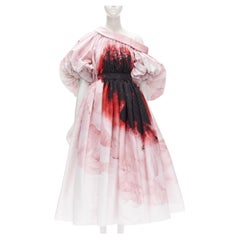 neu ALEXANDER MCQUEEN 2021 Runway Anemone rosa rot geblümt aus Schulter Kleid IT38