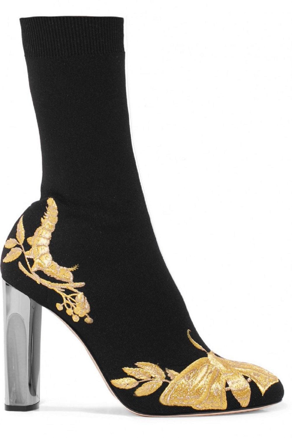 New Alexander McQueen AW 2018 Embroidered Black Gold Ankle Stretch-Knit ...