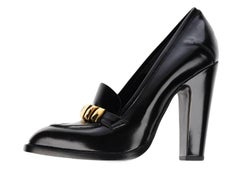 New Alexander McQueen Black Brushed Leather Pumps Gold Logo 36 and 40