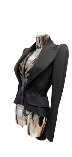 New Alexander McQueen Black Crystal embellished blazer jacket 42 - 6