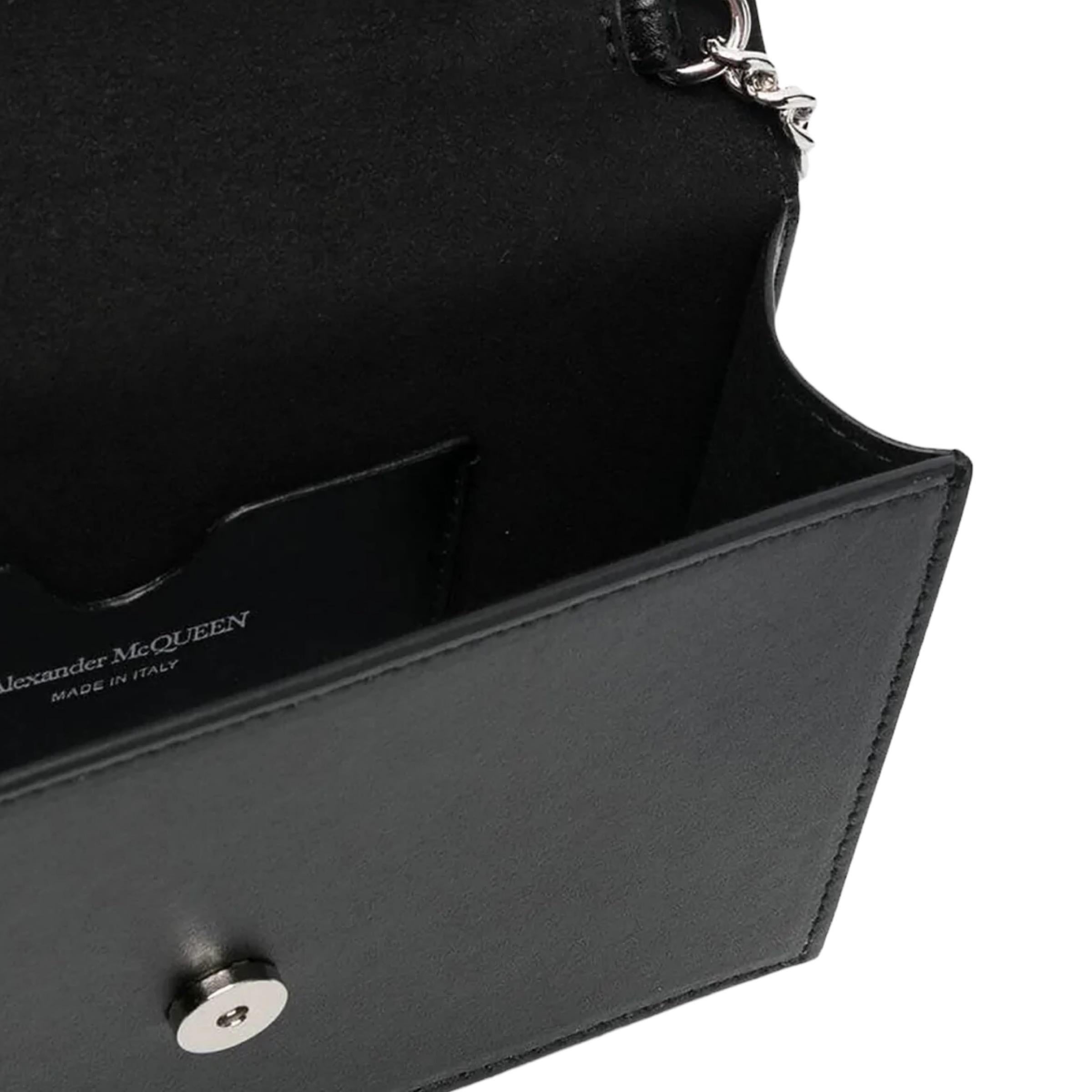 New Alexander McQueen Black Mini Skull Studded Leather Crossbody Bag For Sale 10