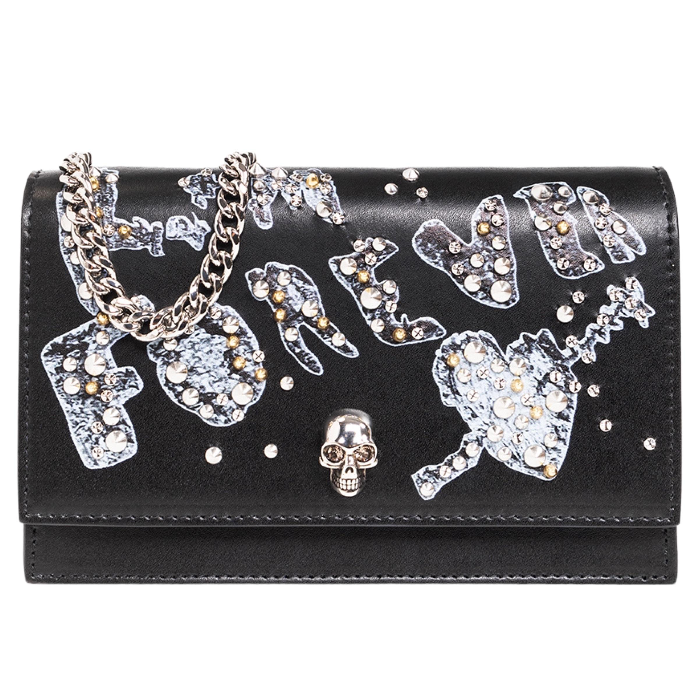 Women's New Alexander McQueen Black Mini Skull Studded Leather Crossbody Bag For Sale