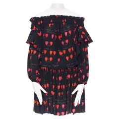 new ALEXANDER MCQUEEN black red petal off shoulder dress Kate Middleton IT38