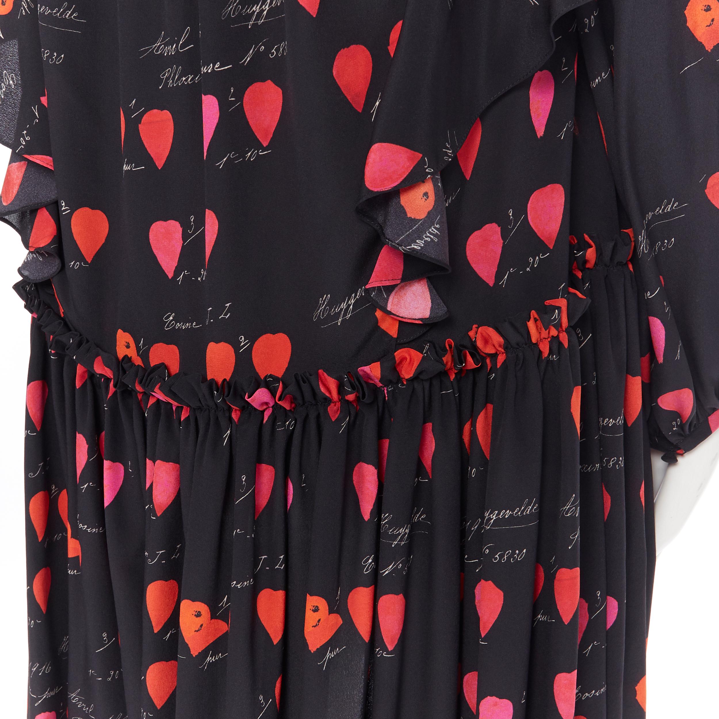 new ALEXANDER MCQUEEN black red petal print silk ruffle off shoulder dress  IT40 For Sale at 1stDibs
