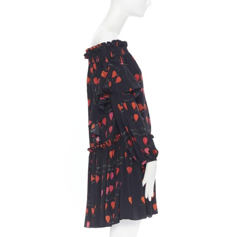 Women's new ALEXANDER MCQUEEN black red petal print silk ruffle off shoulder dress IT40 For Sale
