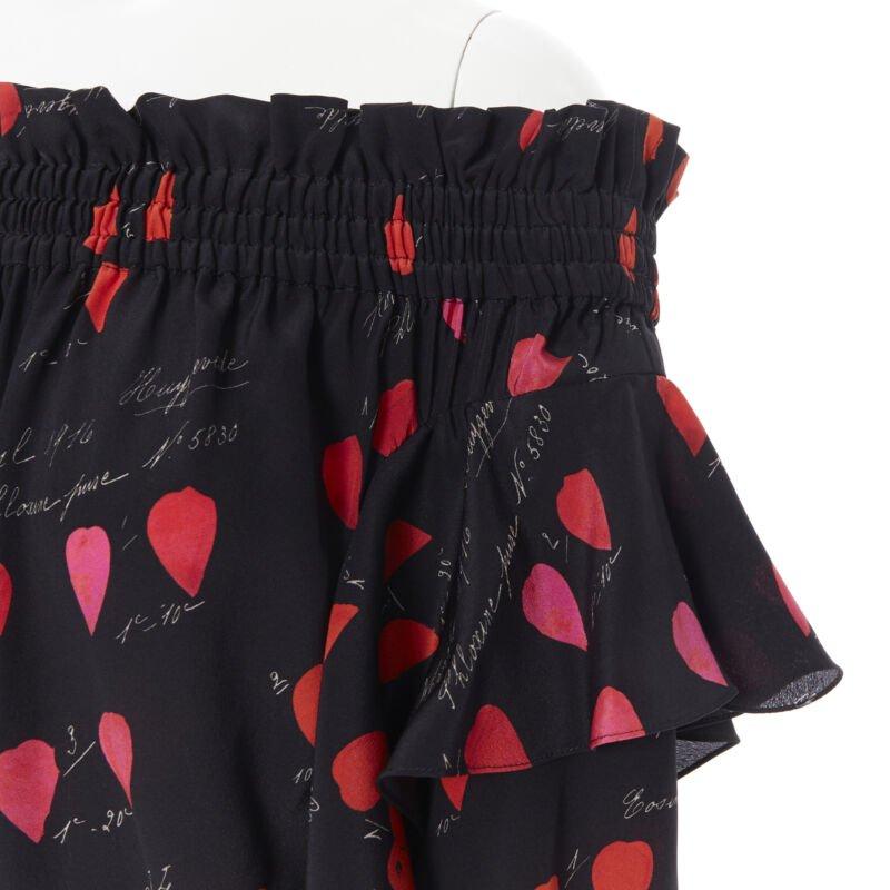new ALEXANDER MCQUEEN black red petal print silk ruffle off shoulder dress IT40 For Sale 4