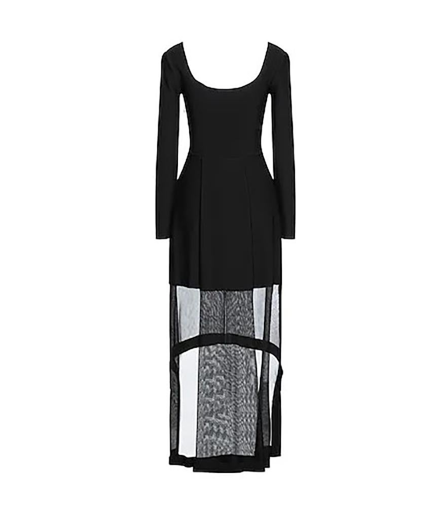Black NEW ALEXANDER MCQUEEN BLACK VISCOSE MESH PANEL DRESS Size S, M, L