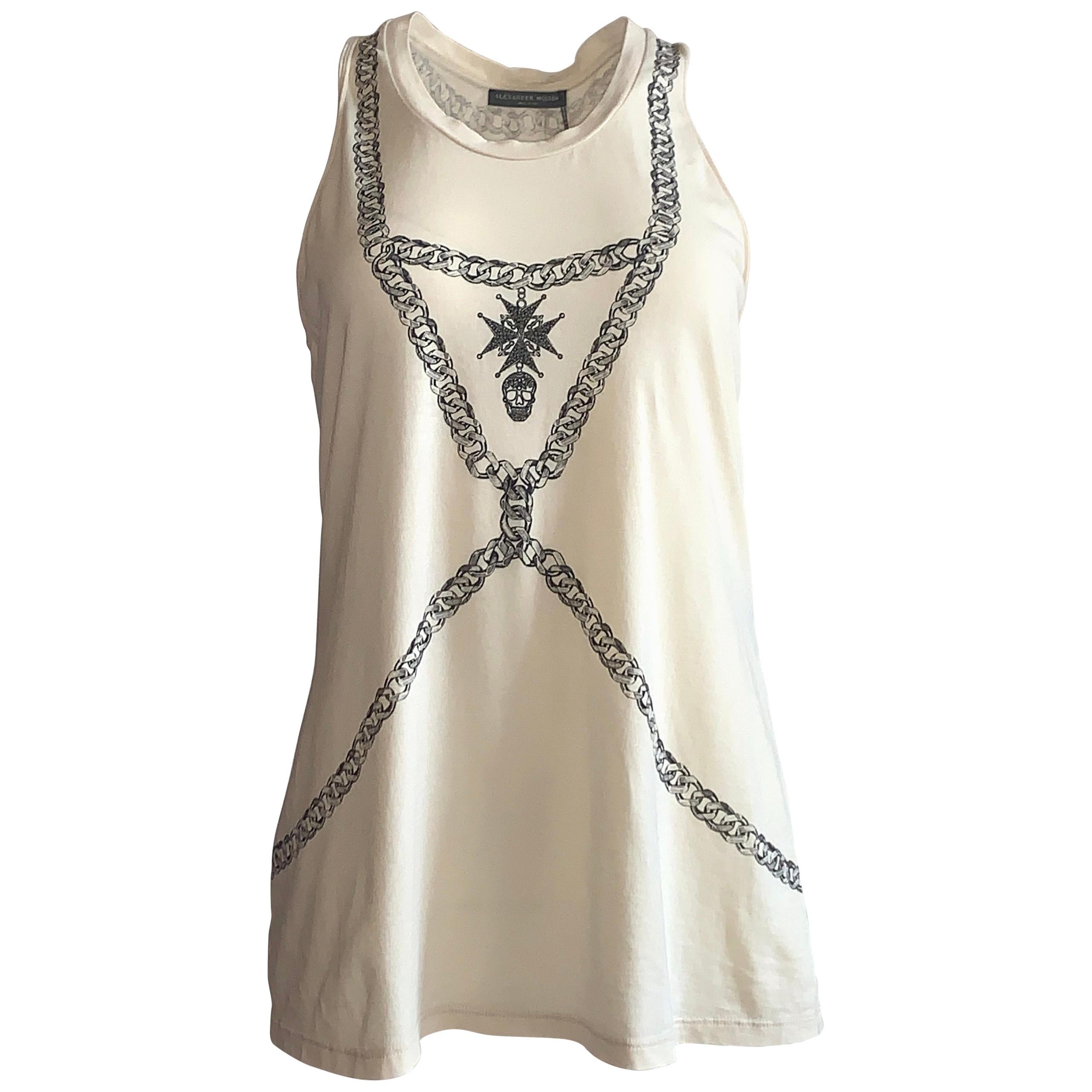 New Alexander Mcqueen Cream Twist Back Trompe L'oeil Chain Harness Tank