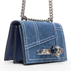 new ALEXANDER MCQUEEN denim overstitch skull knuckle duster chain crossbody bag