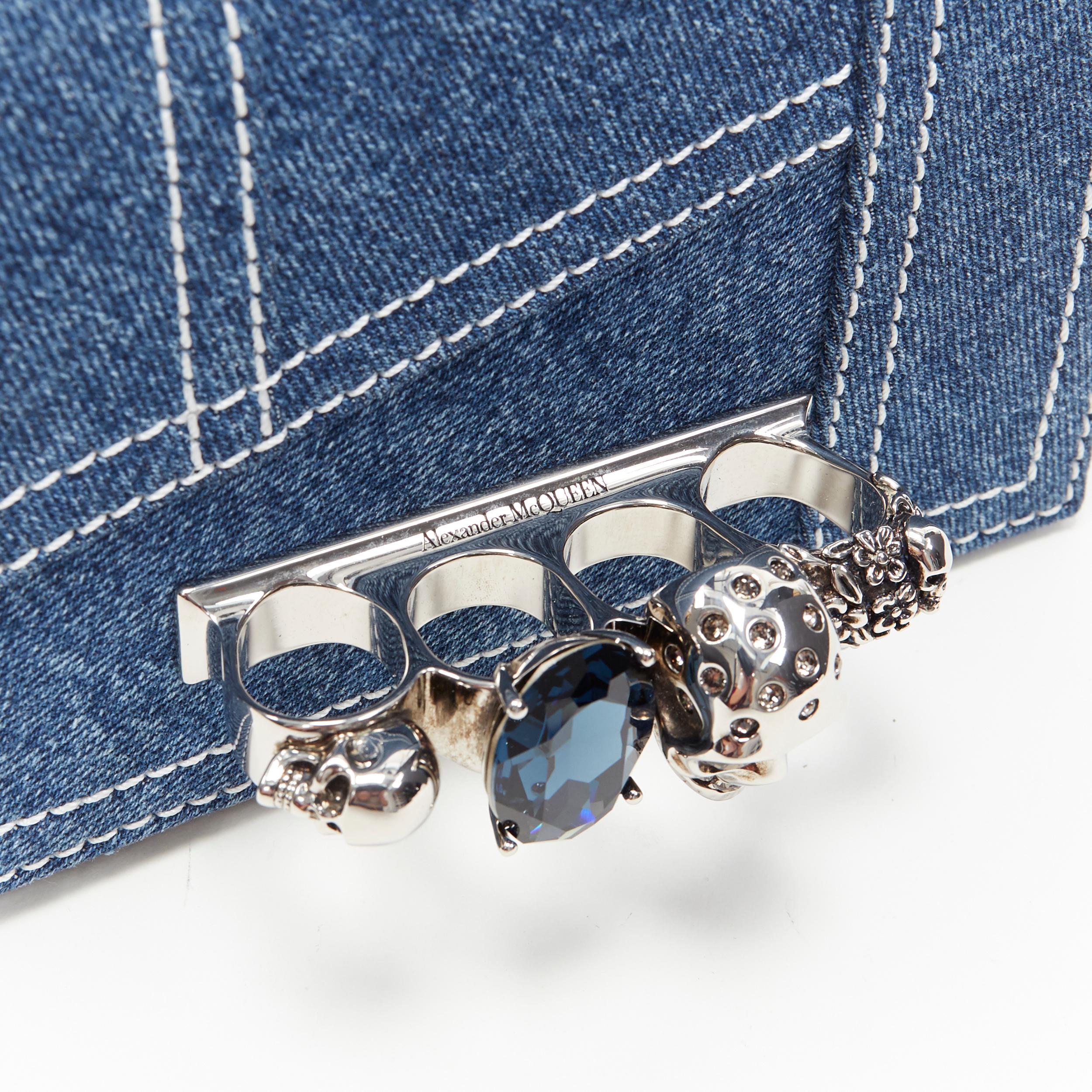 new ALEXANDER MCQUEEN denim overstitch skull knuckle duster chain crossbody bag In Excellent Condition In Hong Kong, NT