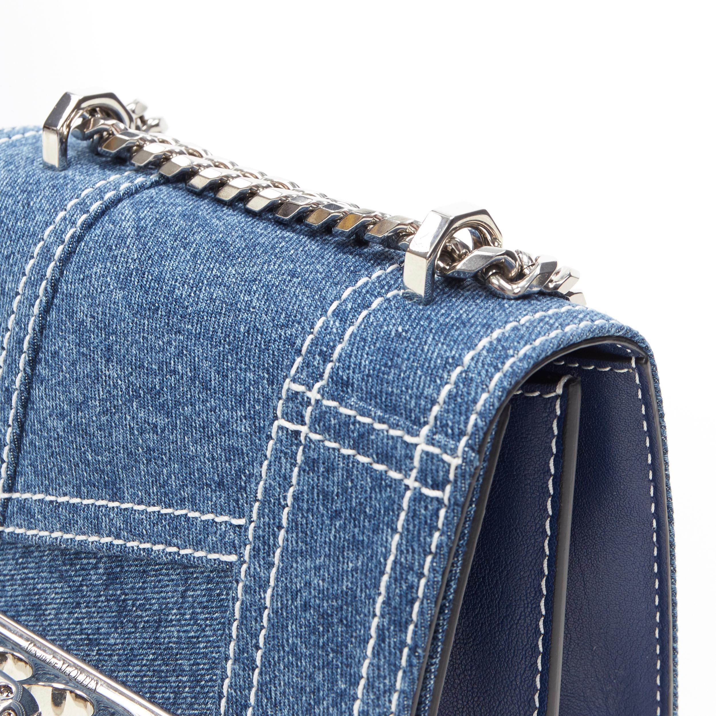 Women's new ALEXANDER MCQUEEN denim overstitch skull knuckle duster chain crossbody bag