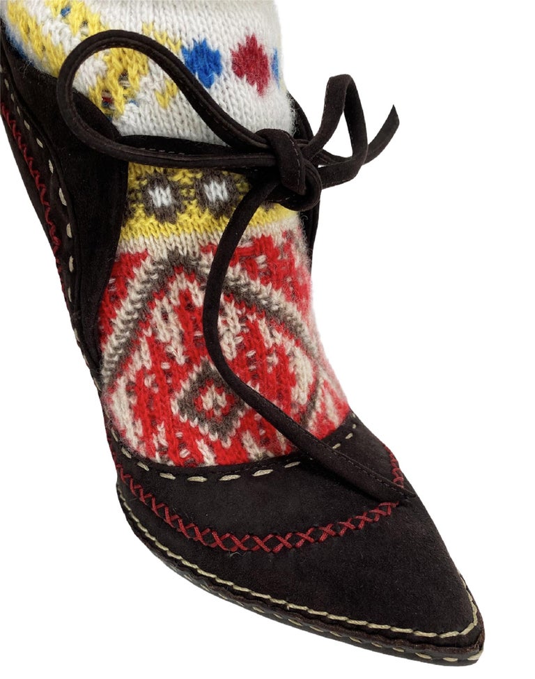 New Alexander McQueen F/W 2005 Norwegian Ethnic Knitted Boots It 39 - US 9 For Sale 2