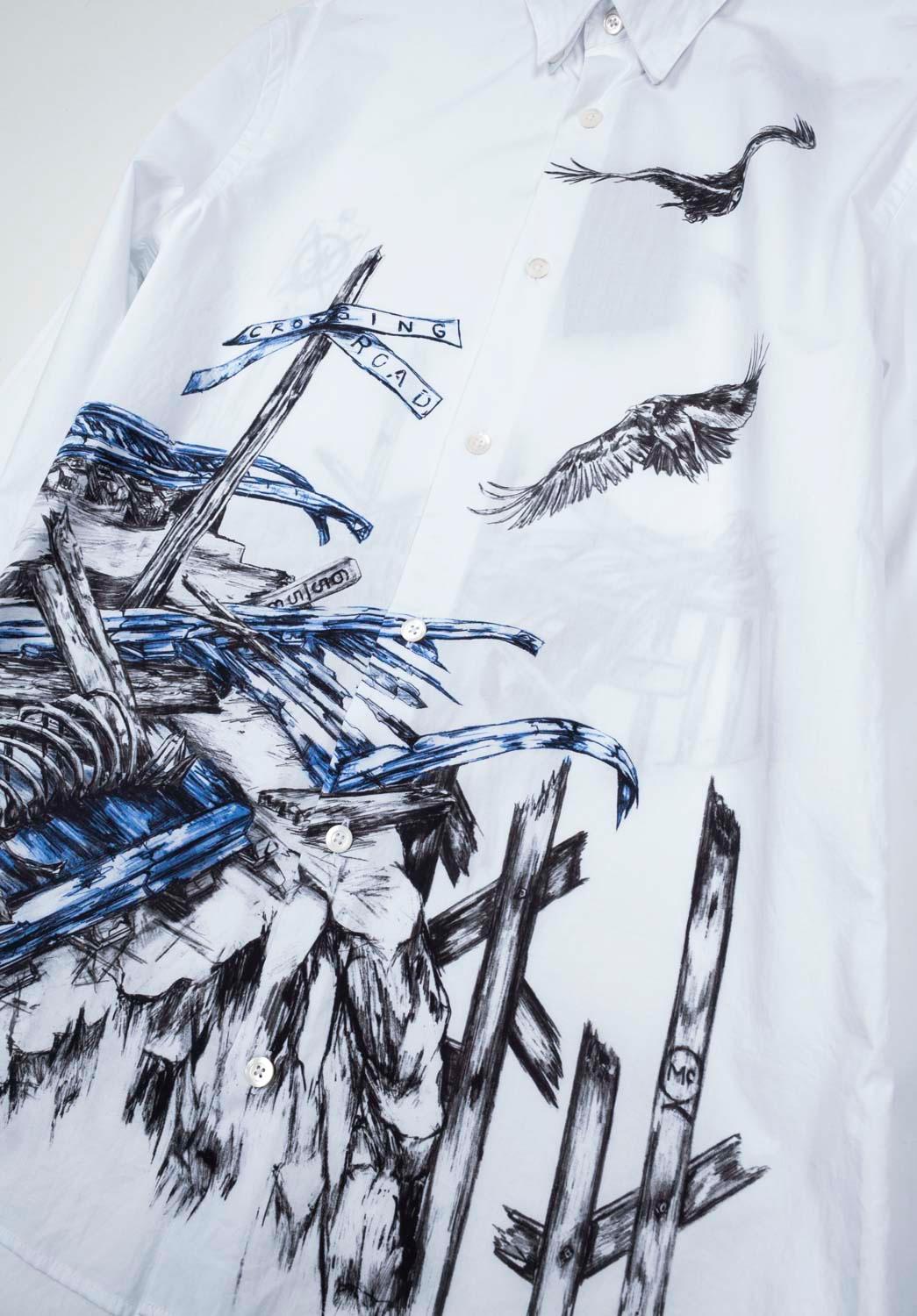 Gray New Alexander Mcqueen Men Shirt with Print Size ITA48/Medium, S1271 For Sale