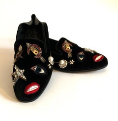 New Alexander Mcqueen Obsession Charm Velvet Loafers Smoking Slippers Flat Shoes