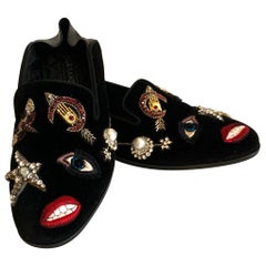 New Alexander Mcqueen Obsession Charm Velvet Loafers Smoking Slippers Flat Shoes