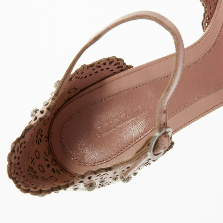 new ALEXANDER MCQUEEN pink studded laser cut ankle strap platform heel ...