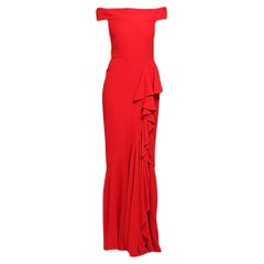 NEW ALEXANDER MCQUEEN RED RUFFLE VISCOSE  LONG DRESS Size 2, 6