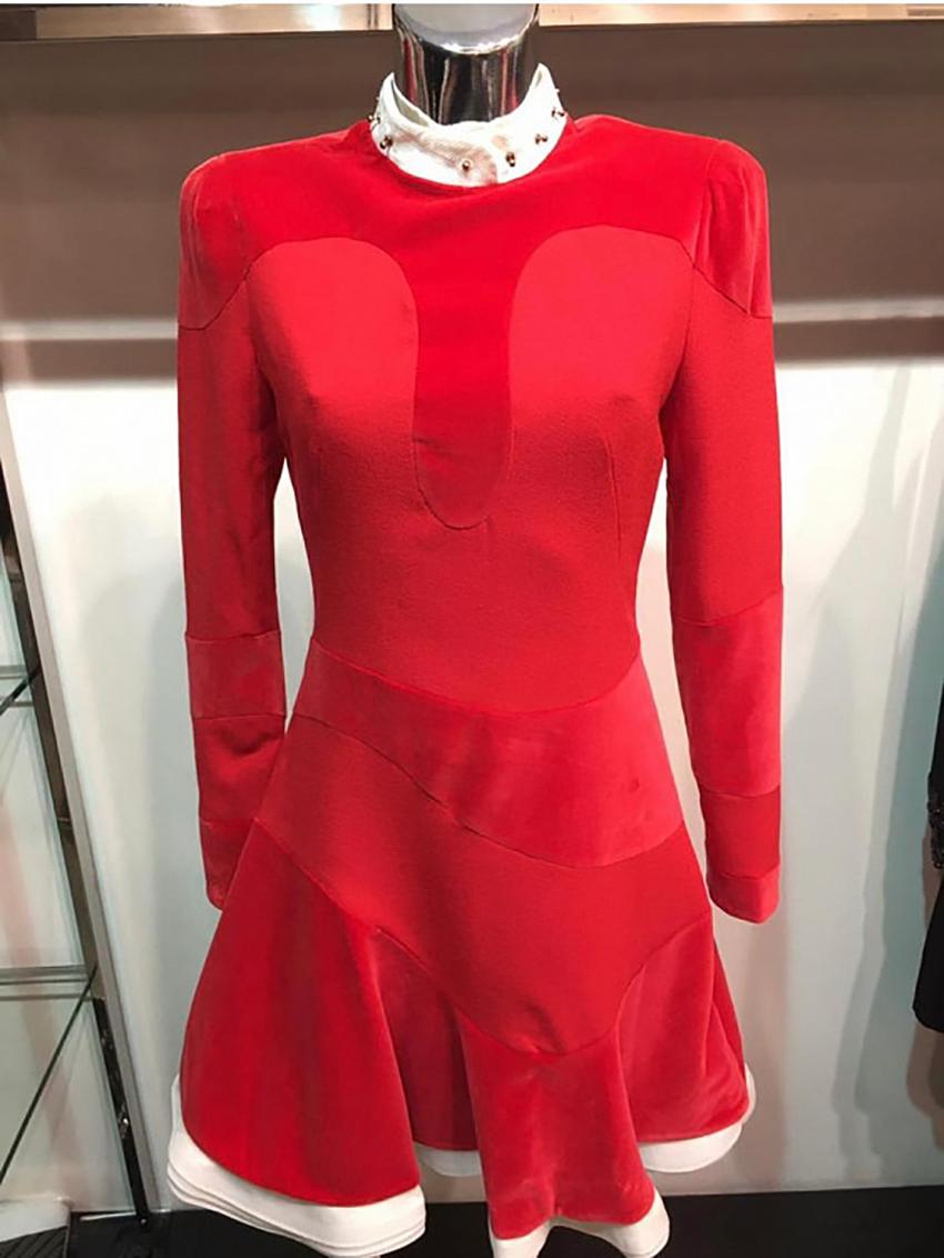 red dress with white collar