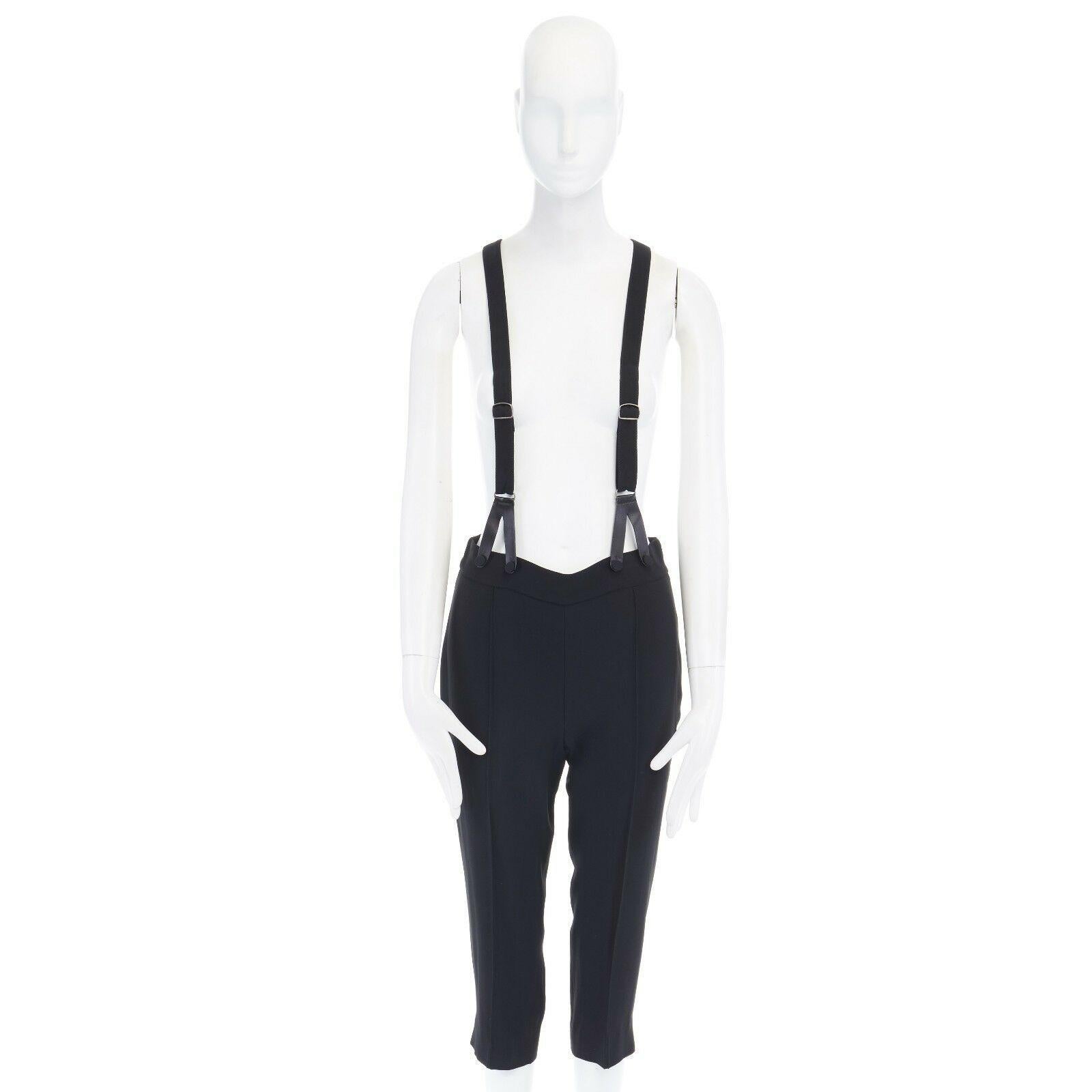 Black new ALEXANDER MCQUEEN Runway SS07 suspender braces cropped dungaree pants IT40