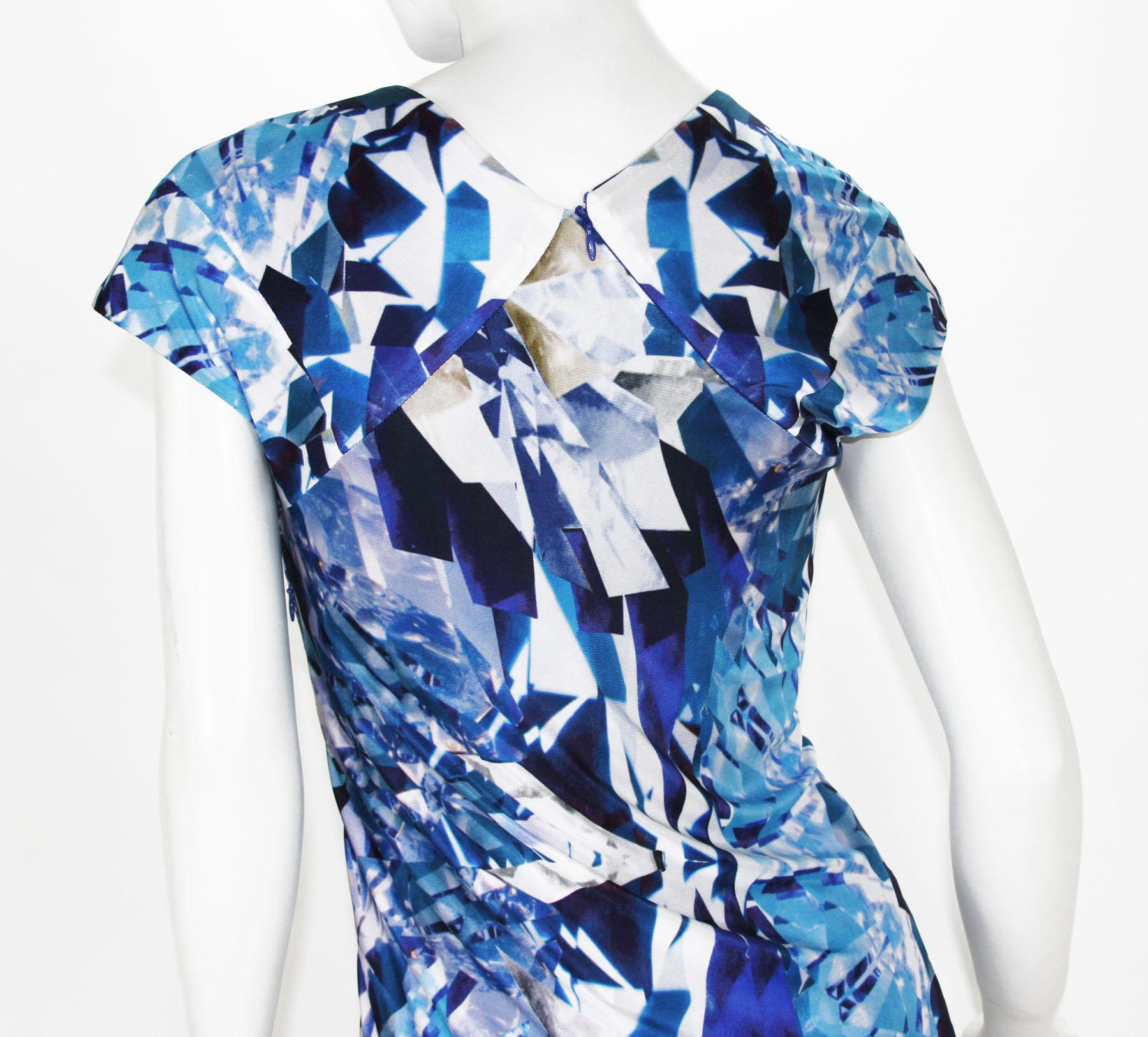 New Alexander McQueen S/S 2009 Blue Kaleidoscope Crystal Dress It. 42 In New Condition For Sale In Montgomery, TX