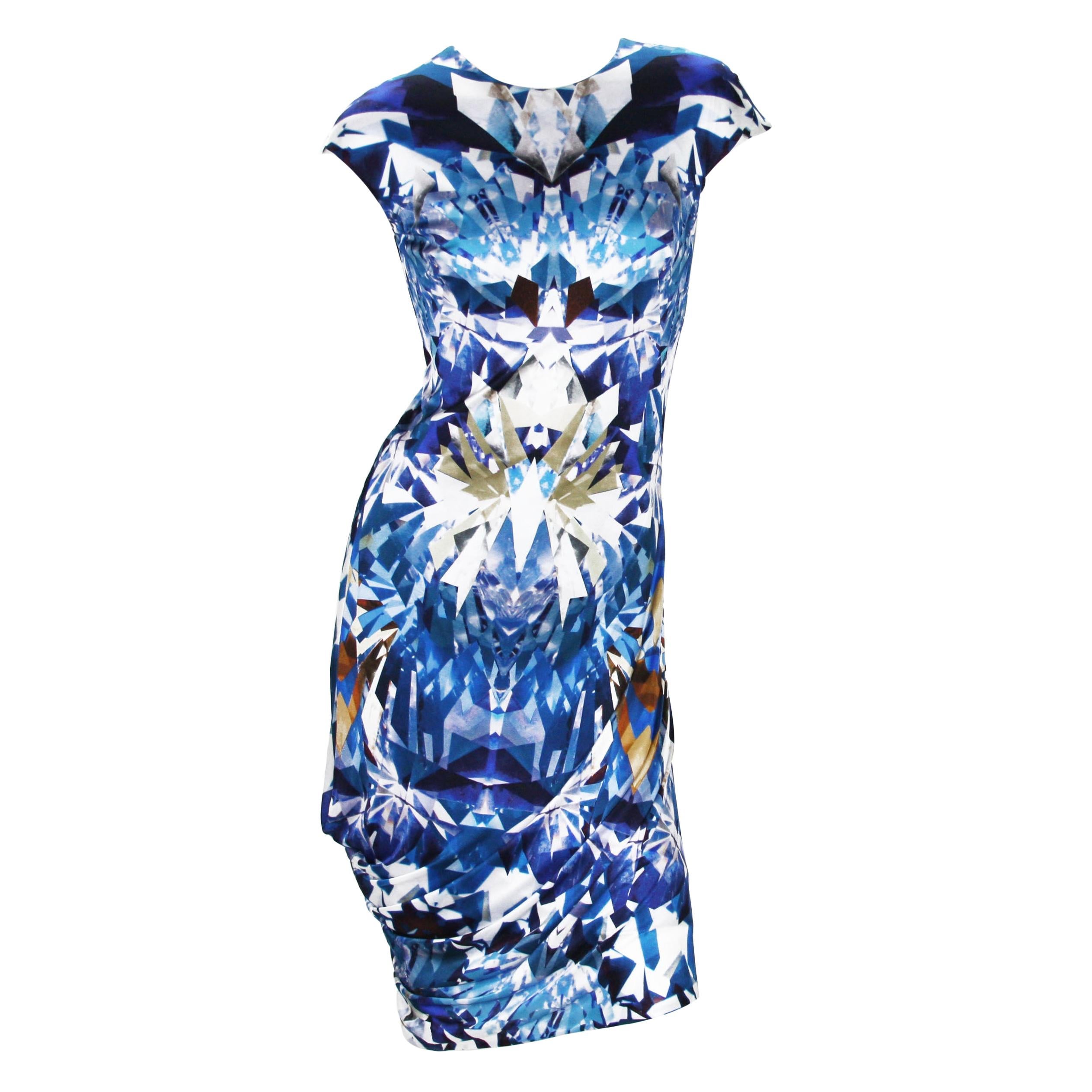 New Alexander McQueen S/S 2009 Blue Kaleidoscope Crystal Dress It. 42 For Sale