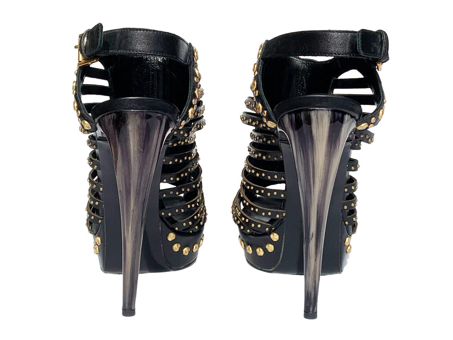 Women's New Alexander McQueen S/S 2012 Leather Studded Horn Heel Platform Sandals 38.5  For Sale