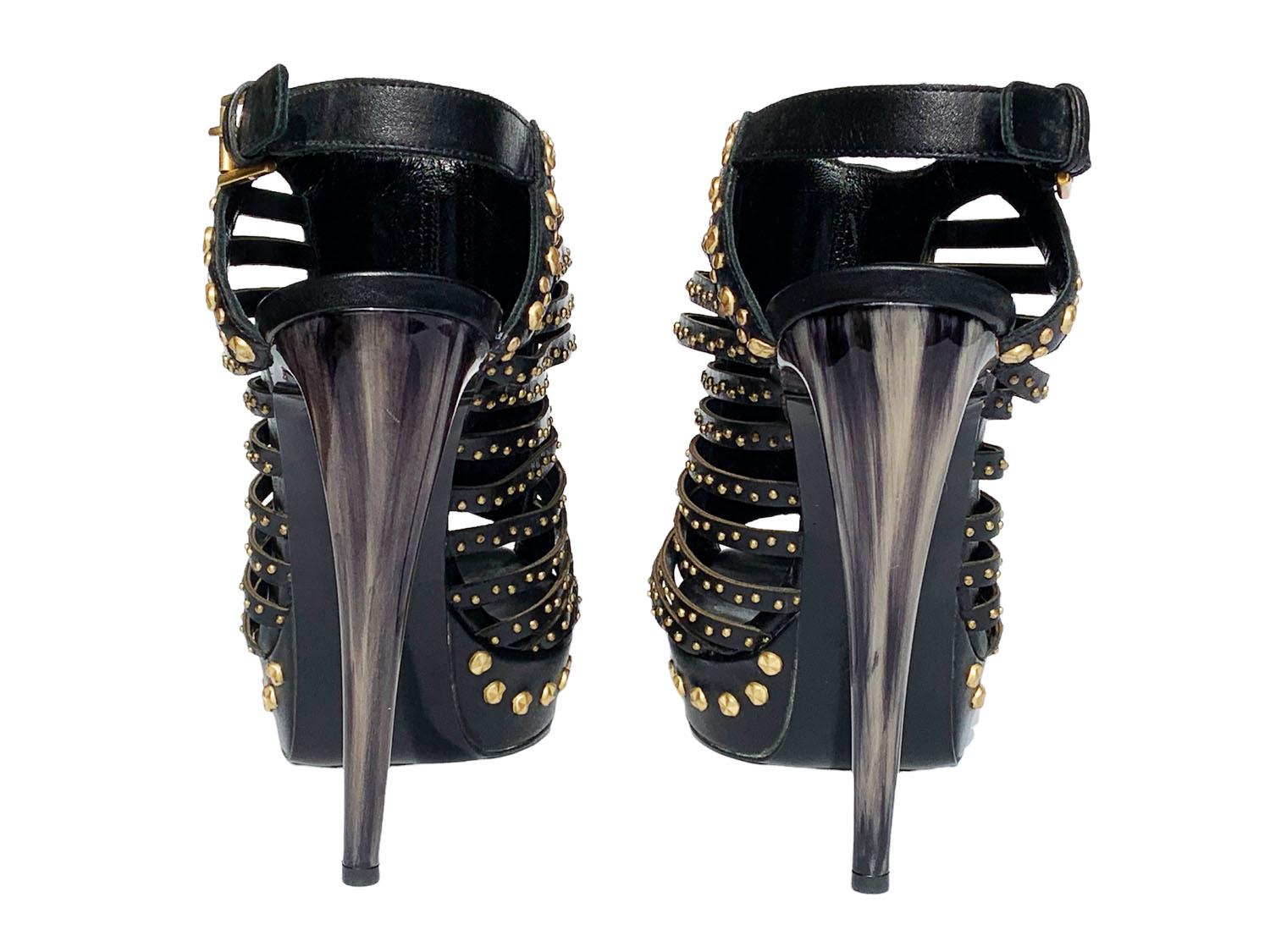 Nuevo Alexander McQueen S/S 2012 Sandalias de plataforma de tacón de cuerno con tachuelas de piel 38.5 en venta 3
