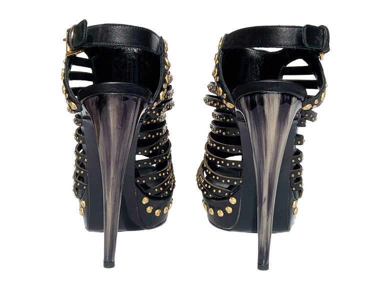 New Alexander McQueen S/S 2012 Leather Studded Horn Heel Platform Sandals  38.5