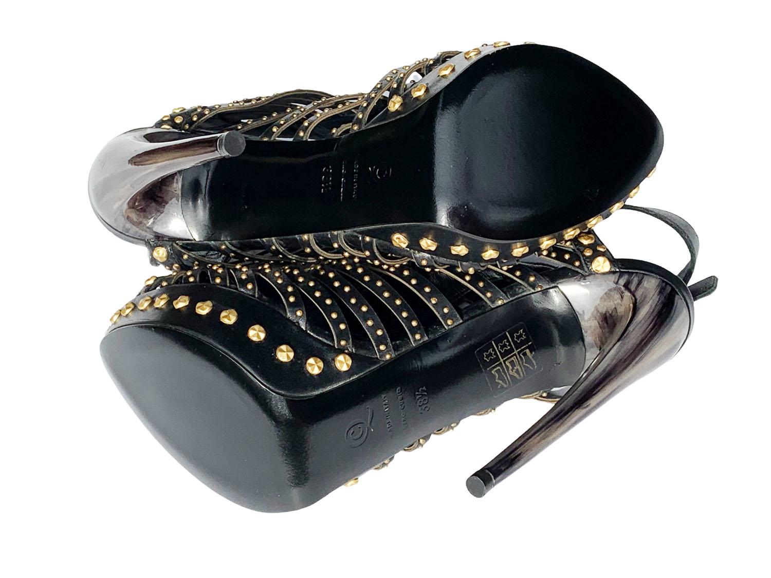 New Alexander McQueen S/S 2012 Leather Studded Horn Heel Platform Sandals 38.5  For Sale 1