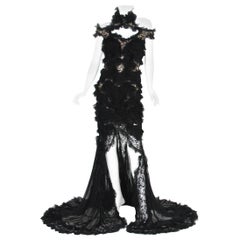 New Alexander McQueen S/S 2012 Runway Lace Beaded Silk-Chiffon Black Gown 42 - 6