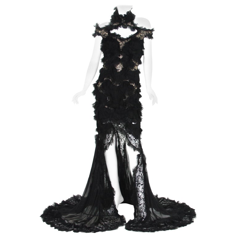 New Alexander McQueen S/S 2012 Runway Lace Beaded Silk-Chiffon Black Gown  42 - 6 at 1stDibs | alexander mcqueen black dresses, alexander mcqueen gown,  alexander mcqueen lace gown
