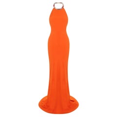Alexander McQueen - Robe dos nu extensible orange ornée de bijoux, tapis rouge, printemps-été 2013, taille 38, état neuf