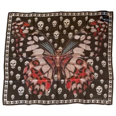 New Alexander Mcqueen Silk Butterfly and Skull Semi-Sheer Black Scarf