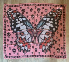 New Alexander Mcqueen Silk Butterfly and Skull Semi-Sheer Pink Scarf