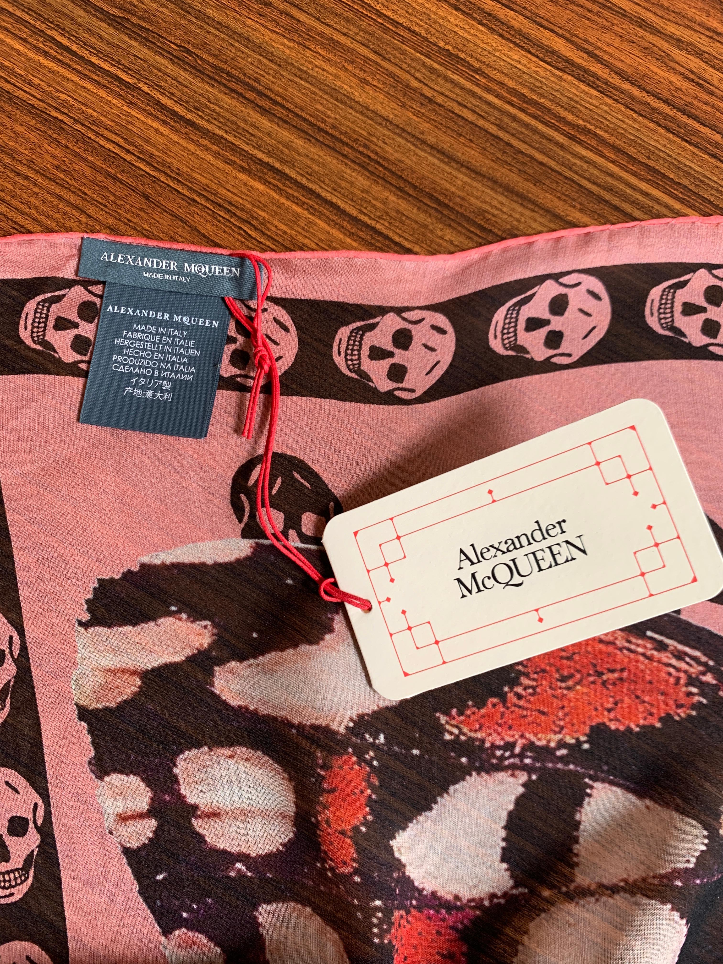 Women's or Men's New Alexander Mcqueen Silk Butterfly and Skull Semi-Sheer Pink Scarf