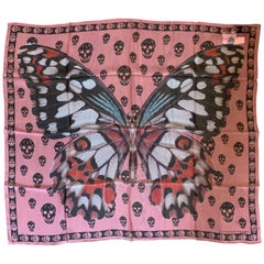 New Alexander Mcqueen Silk Butterfly and Skull Semi-Sheer Pink Scarf